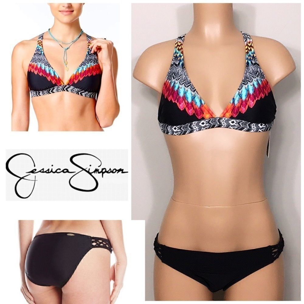 Jessica Simpson triangle feather print bikini. M-top/L-bottom. NWT